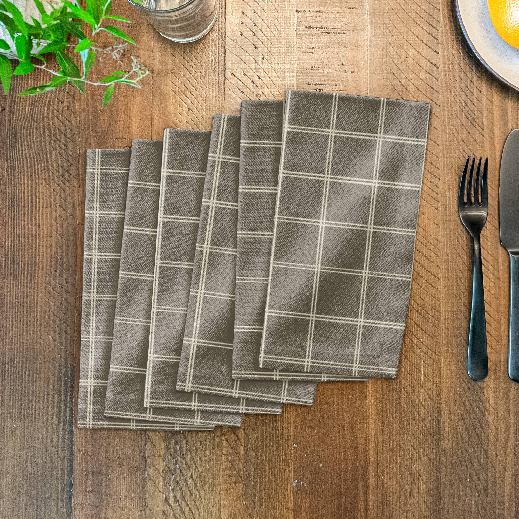 Taupe & White Check Cotton Twill Napkin